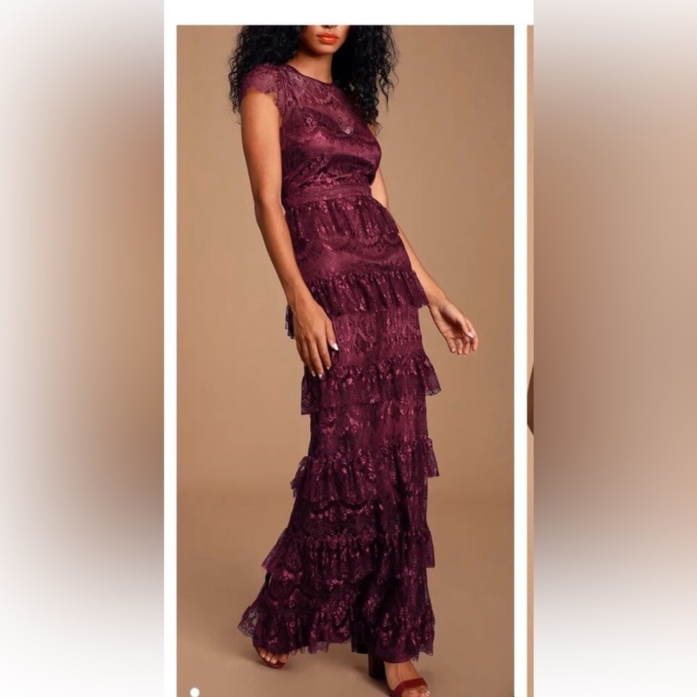 New burgundy lace tiered dress